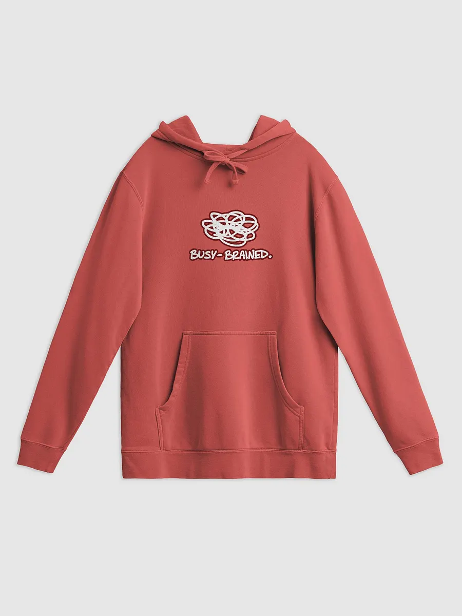 BUSY-BRAINED (lined design, #6D1616) printed pigment hoodie product image (5)