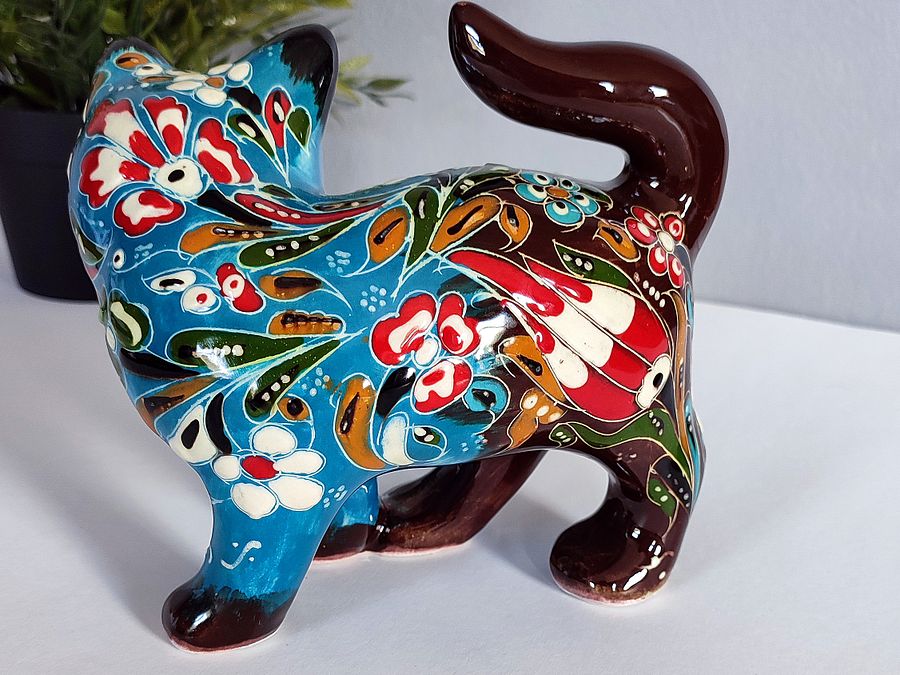Ceramic handmade cat, Turkish decor (Blue) — handmade pottery product image (6)