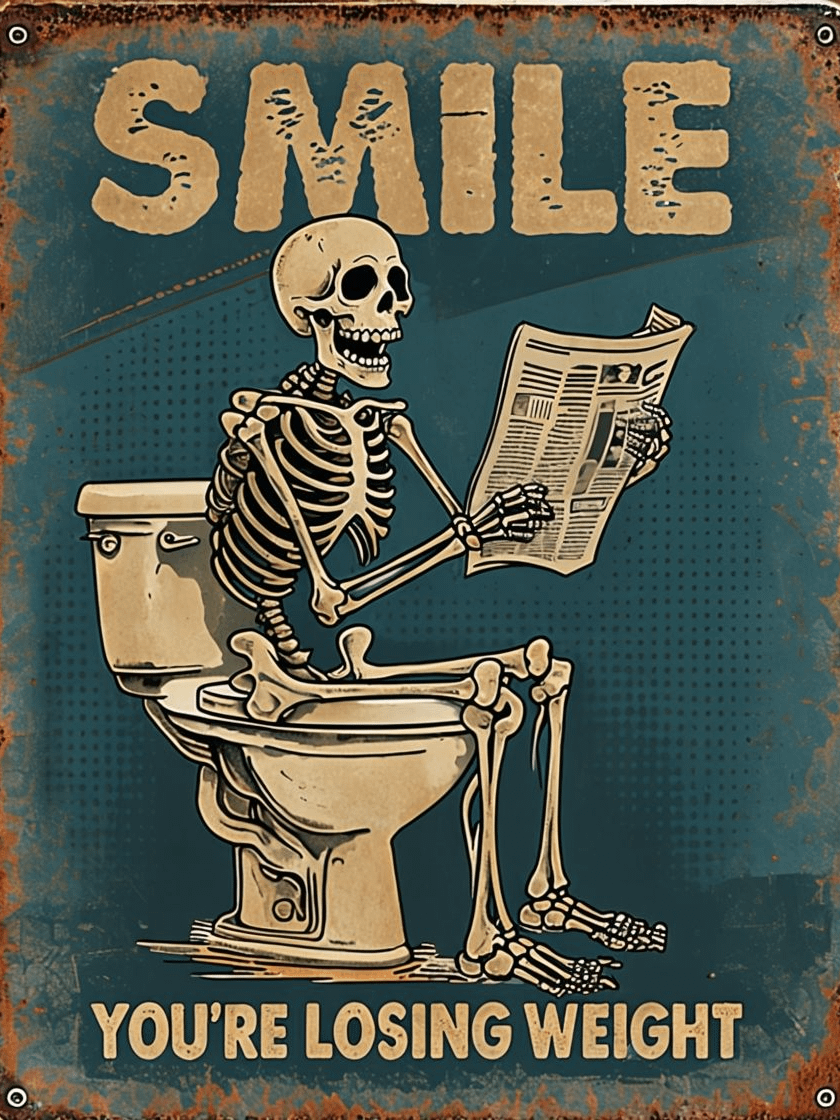 Whimsical Skeleton Toilet Reading Poster product image (1)
