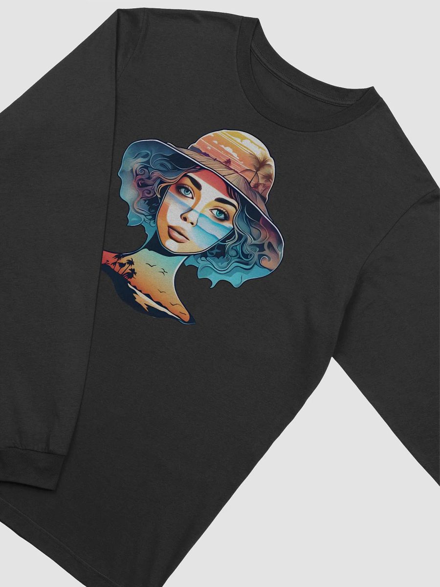 Girl with Sunhat and Sunset Beach Scene Long Sleeve T-shirt B+C product image (3)