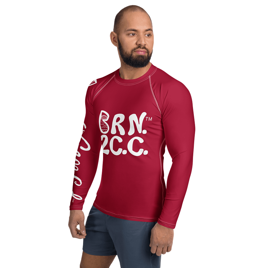 BRN.2C.C.™ /BOURNE to Cape Cod™ | Men’s Long Sleeve Rash Guard | UPF 50+ Active Coastal Shirt | White Logos on Cranberry Red product image (3)