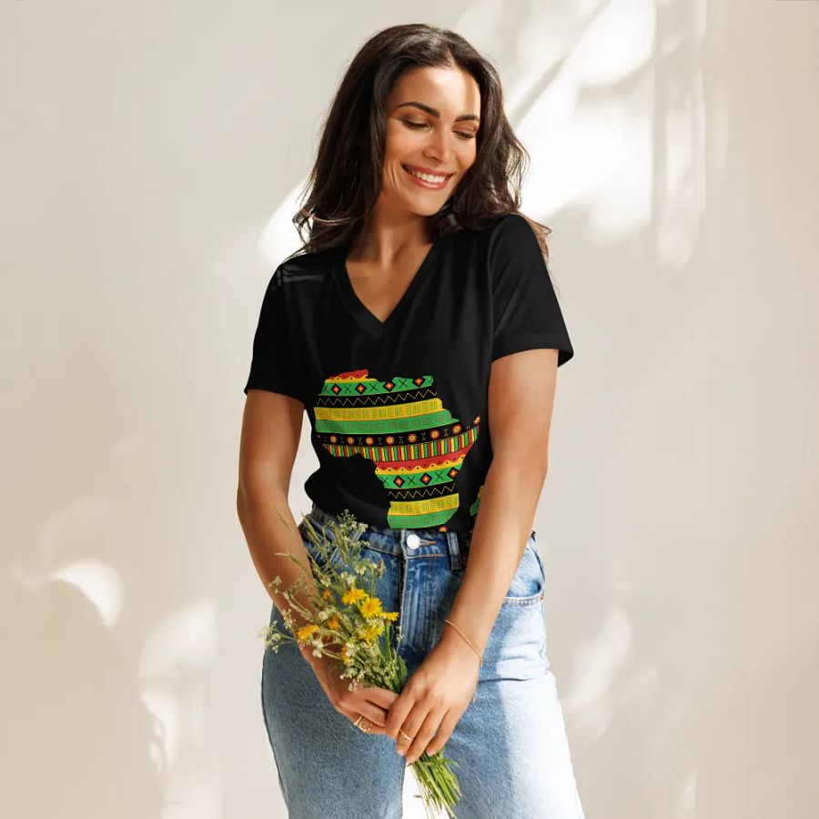 Uhuru - Women's Black Colourful African Map Tee product image (12)