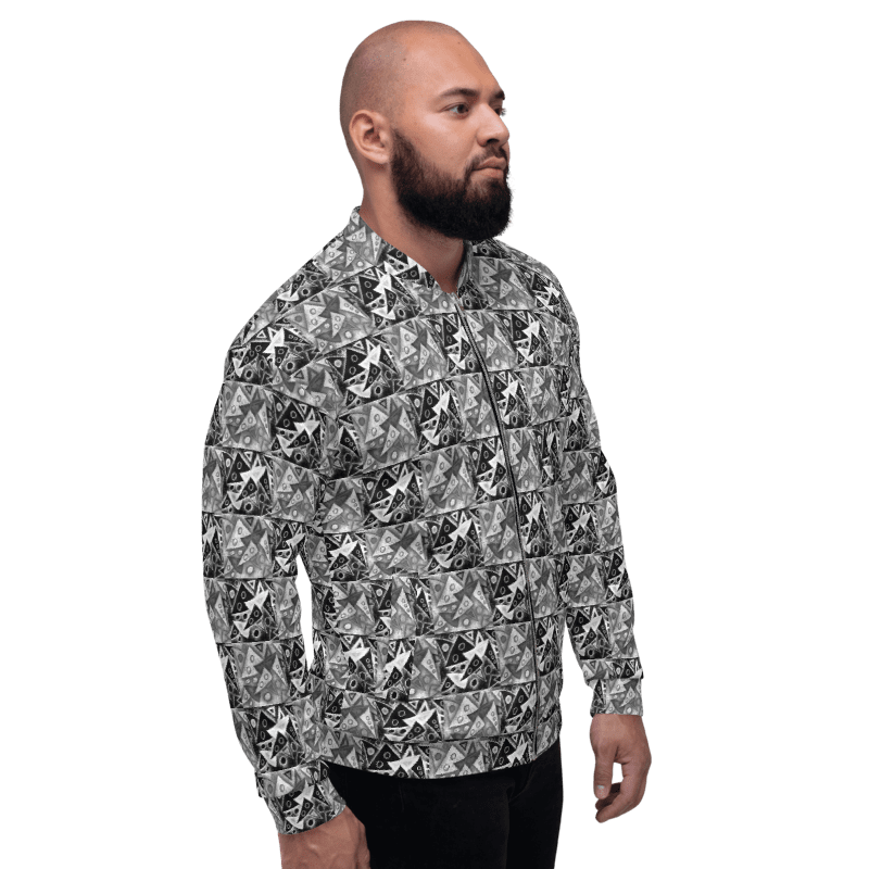 Abstract Triangles in Grey, Black and White Unisex Bomber Jacket product image (9)