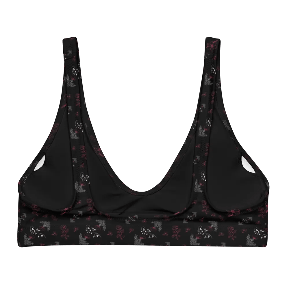Magenta and White Flowers on Black Eco-Green Padded Bikini Top product image (11)
