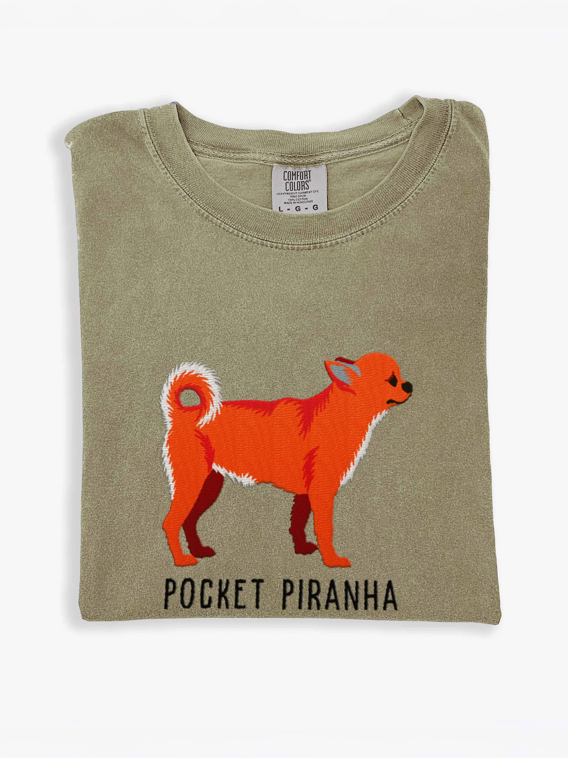 Pocket Piranha T-Shirt(Embroidered) of a Chihuahua(Red) product image (1)