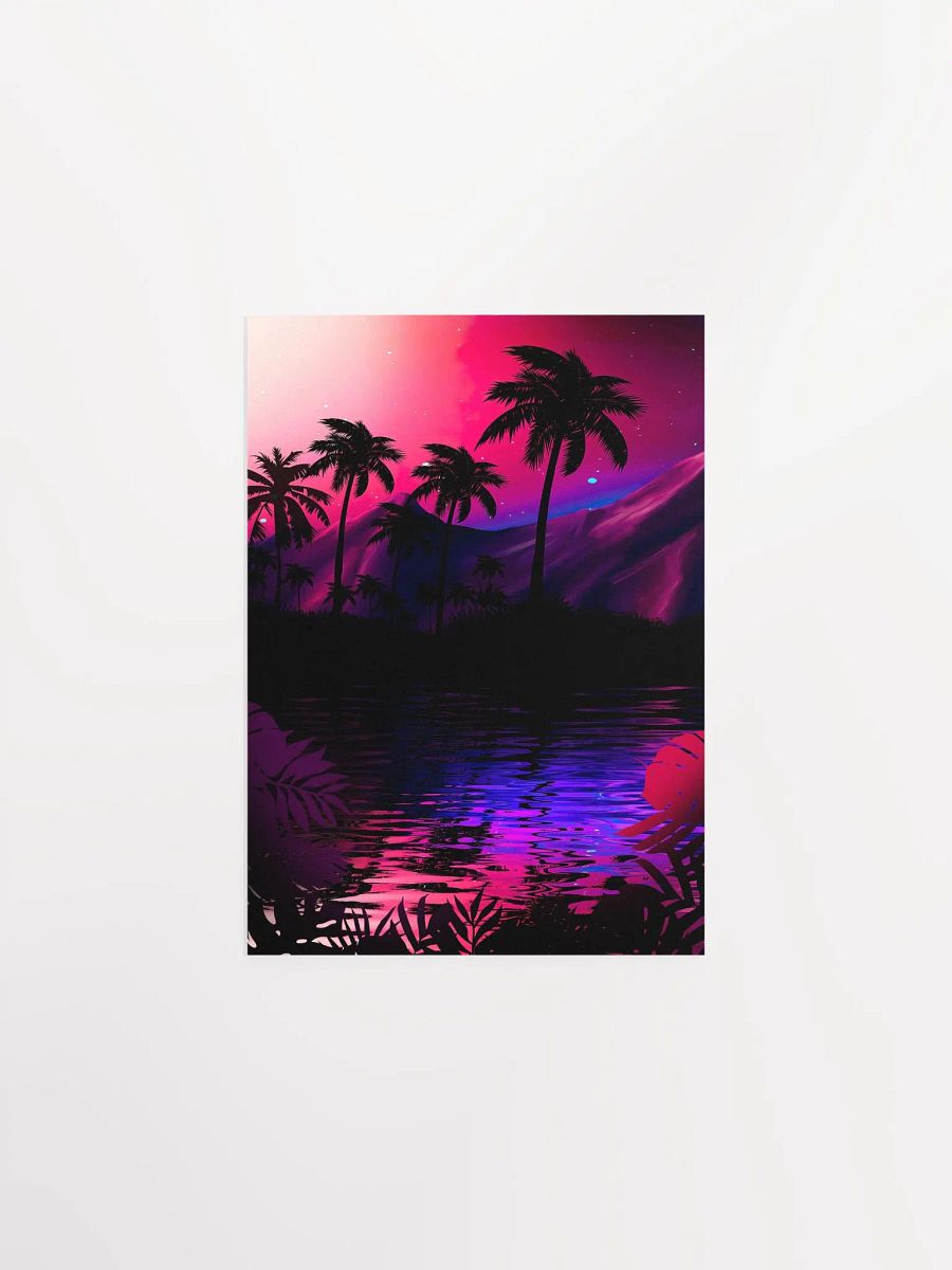 Neon landscape: Pink purple tropical beach [synthwave/vaporwave/cyberpunk] — Aesthetic retrowave poster product image (6)