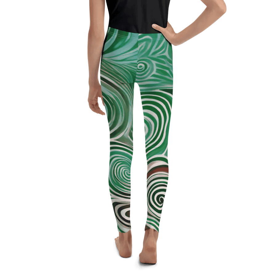 Funky Cool Green Liquid Tie-Dye Youth Leggings product image (2)