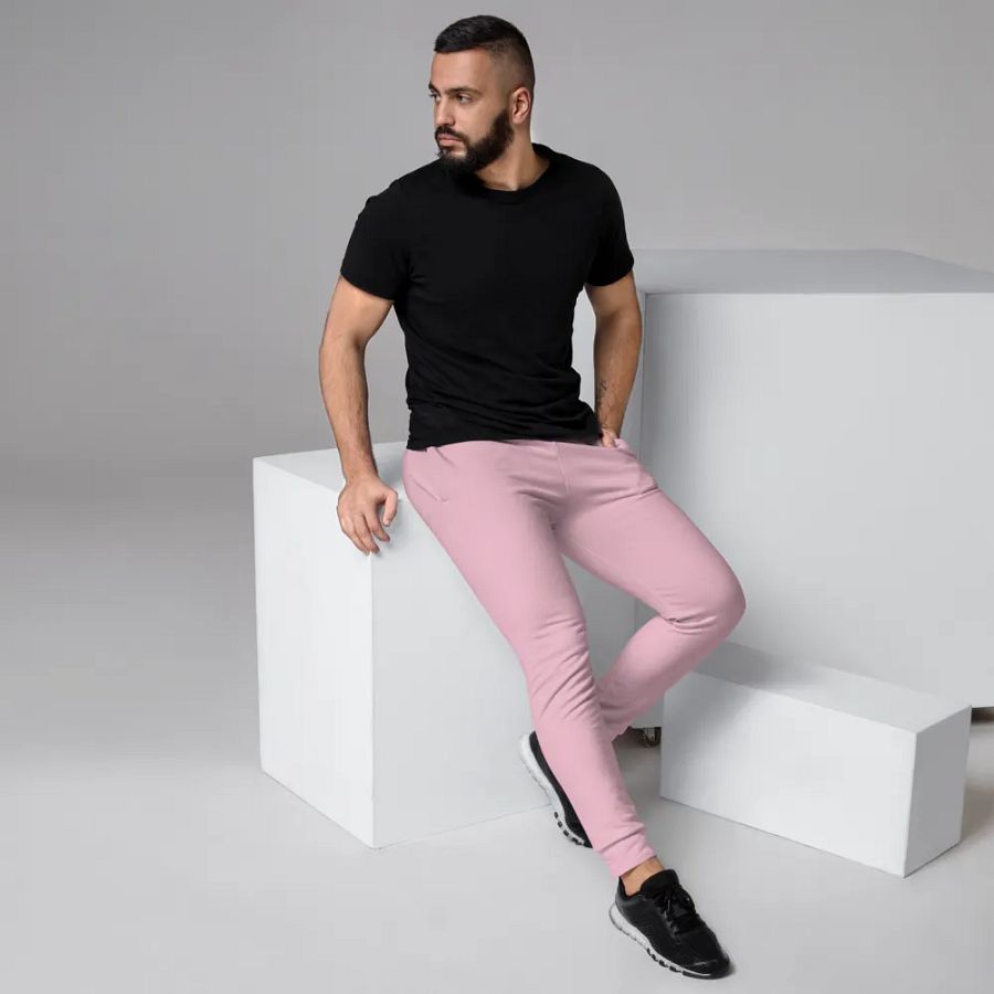 Plain Light Pink Soft Summer Recycled Polyester Premium Men's Joggers by Treasure Pie product image (3)