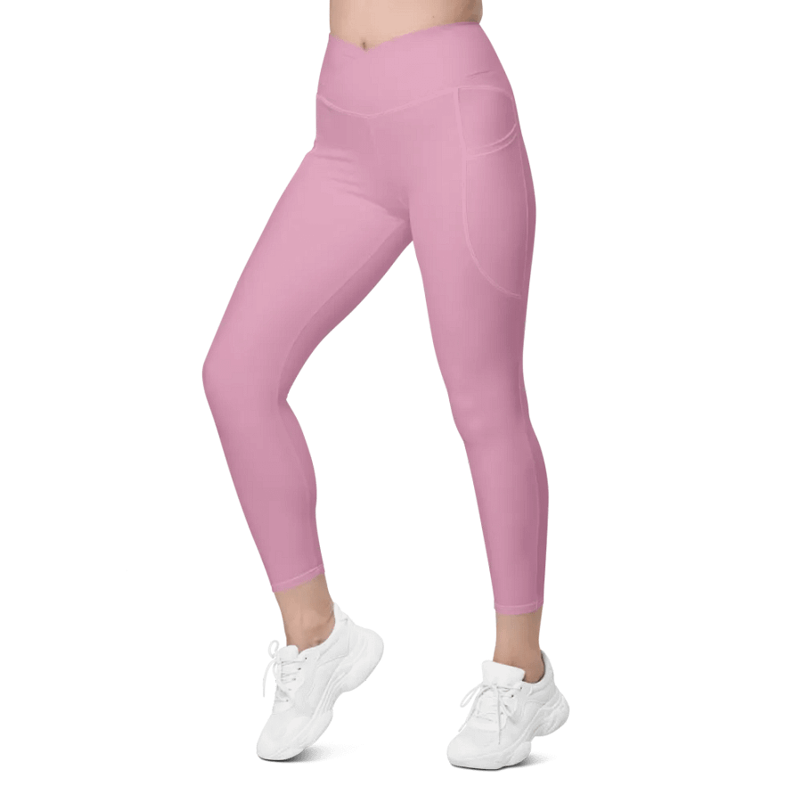 Plain Light Pink Light Summer Women's High Waisted Premium Crossover Leggings with Pockets by Treasure Pie product image (7)