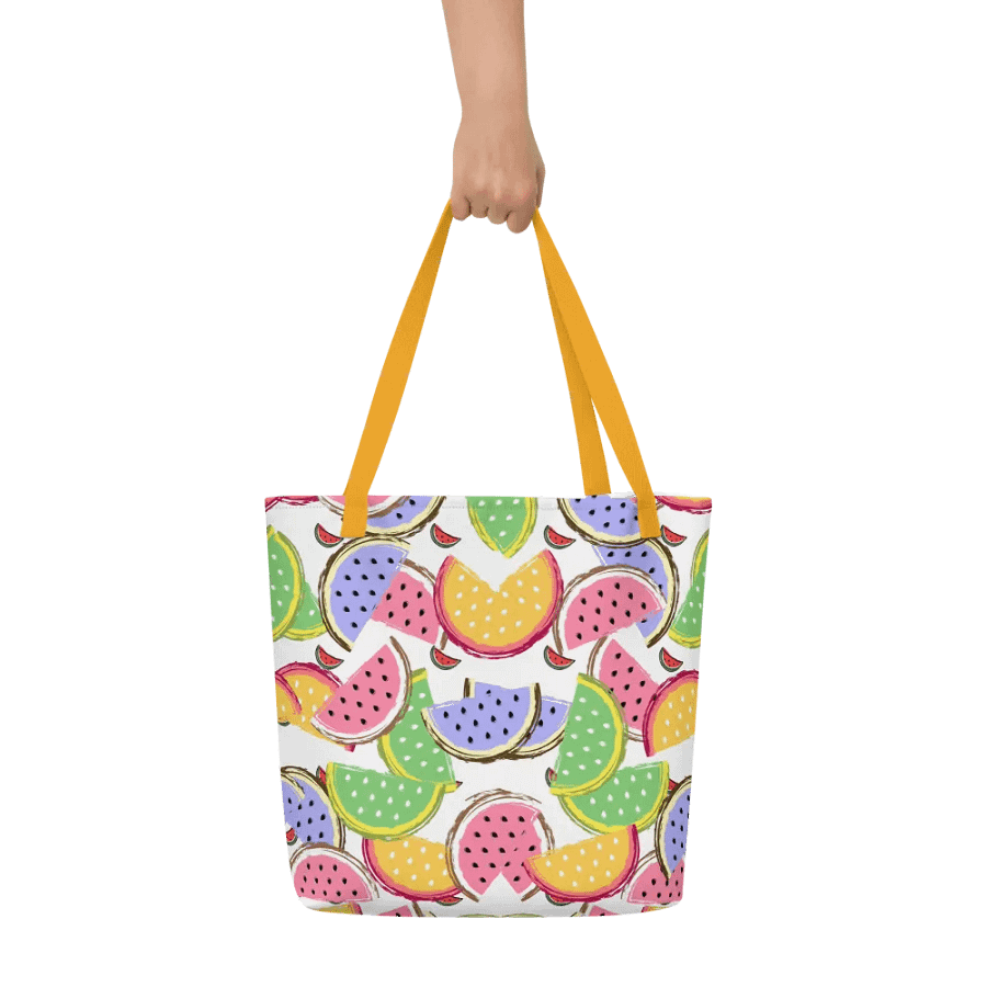 Big printed tote bag with tropical colorful watermelon  design product image (6)