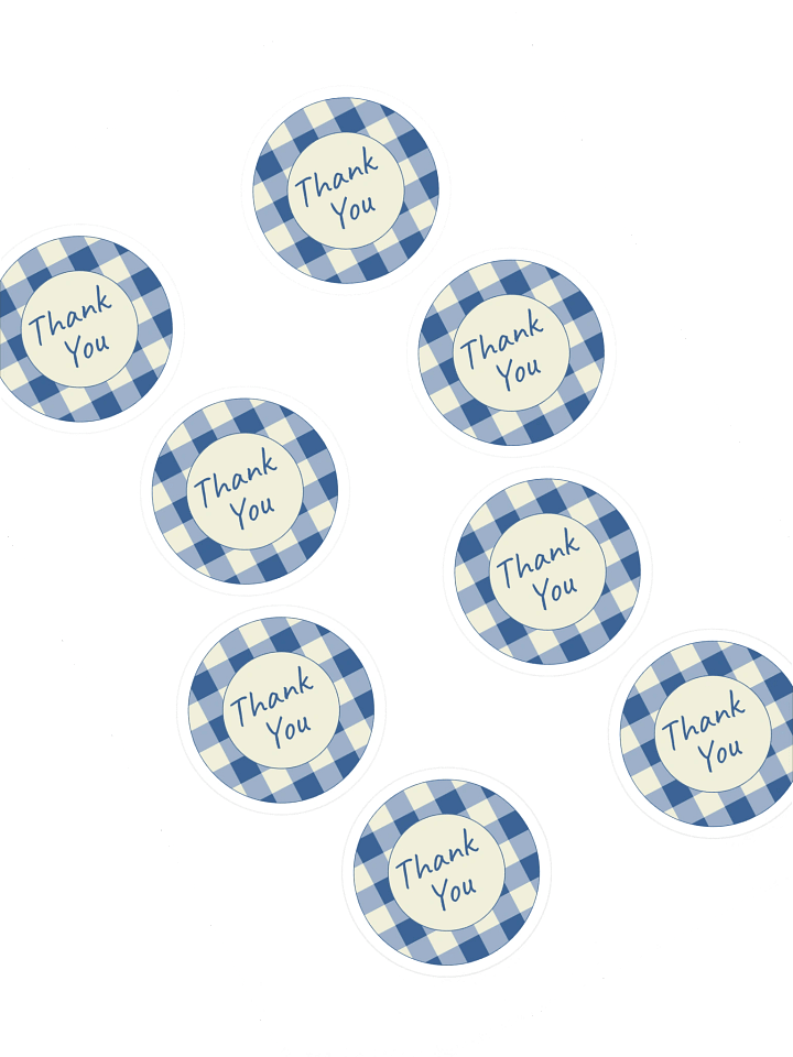 Set of 8 Blue & Cream Gingham Thank You Stickers product image (1)