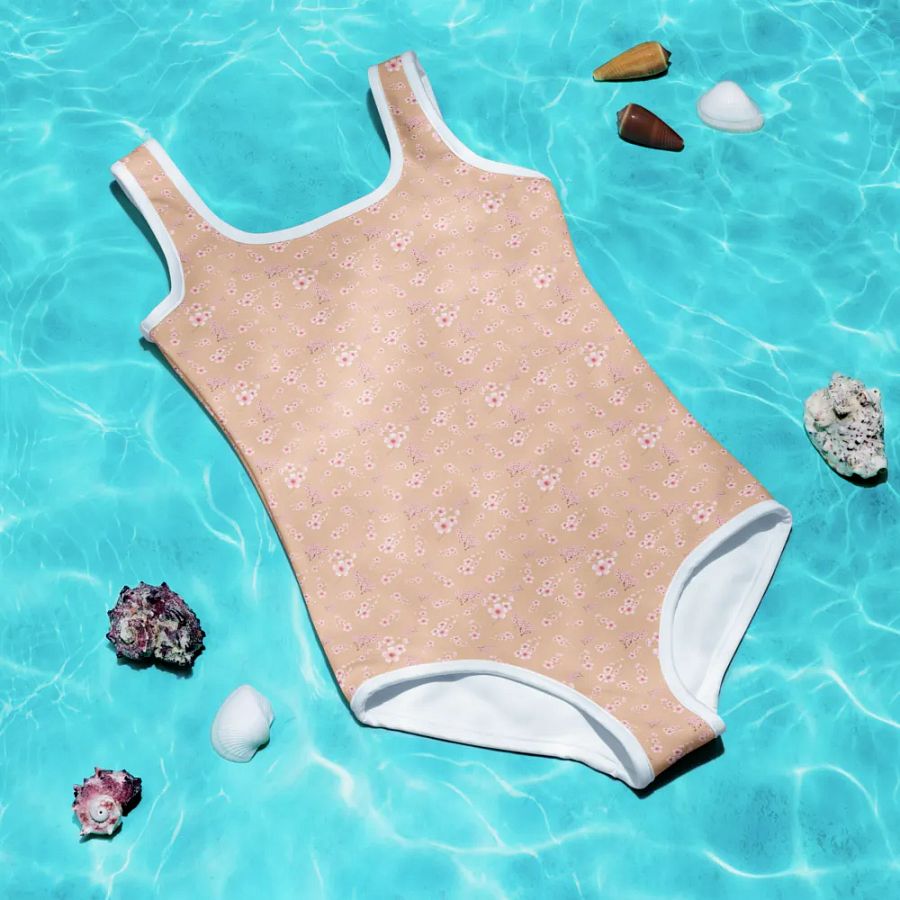 Cherry Blossoms on Cream Kids One-Piece Swimsuit product image (10)