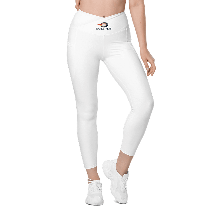 Eclipse Women's High-Waisted Crossover Leggings with Pockets - White product image (1)