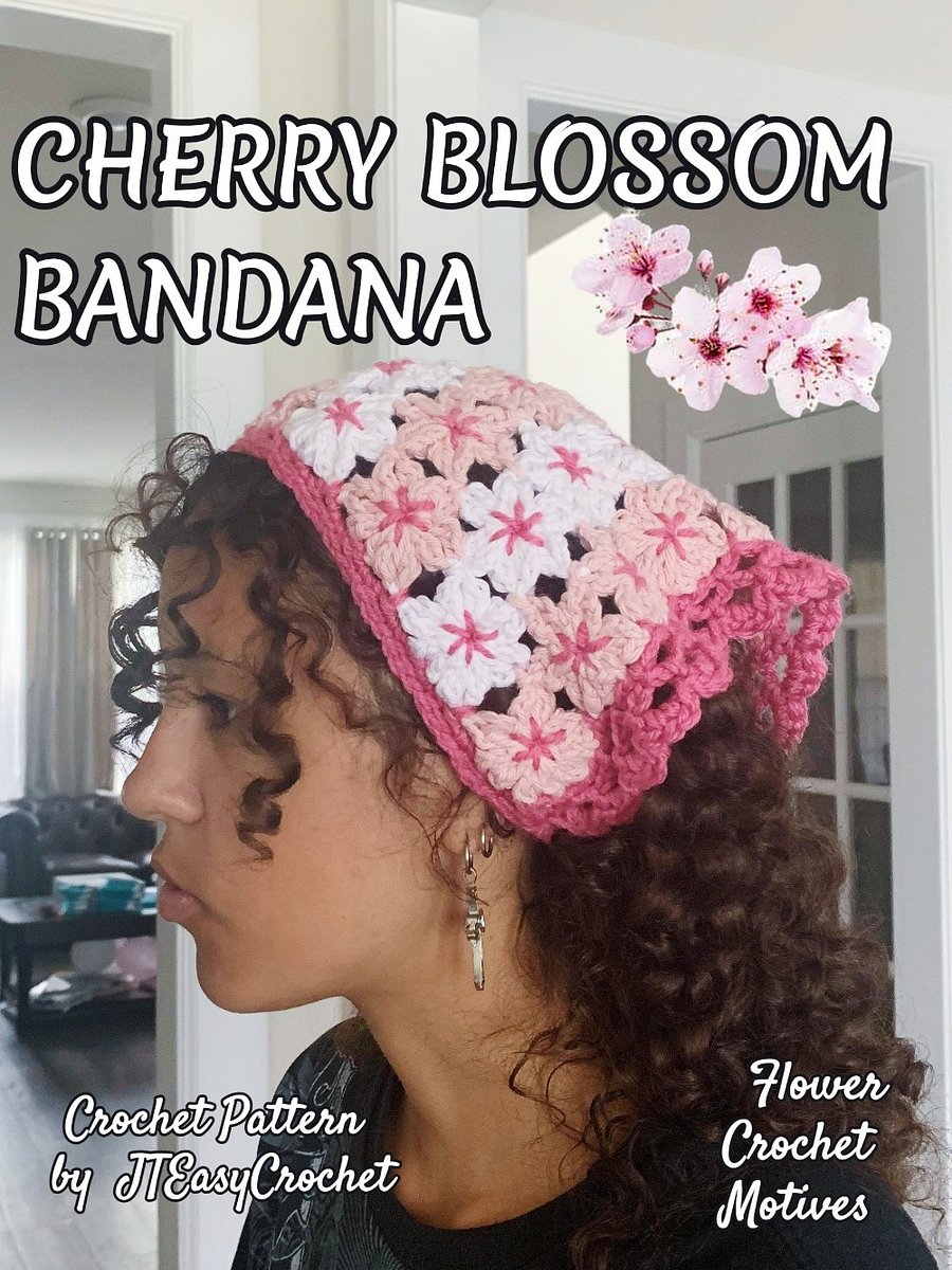 Cherry Blossom Flowers Bandana Crochet Pattern product image (1)
