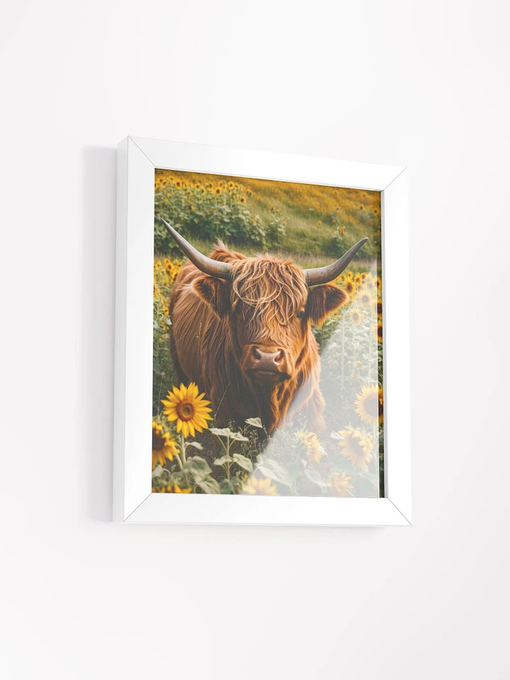 Highland Cow Wall Art Painting Framed Matte Poster : Highland Cow With Sunflowers product image (25)