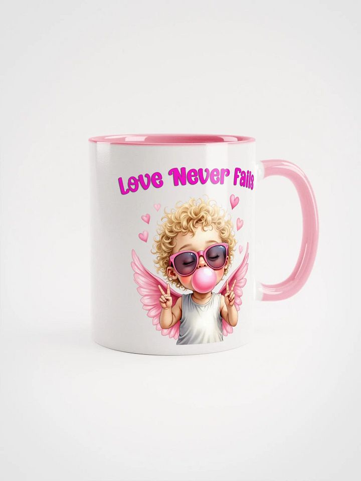 Love Never Fails Valentine Retro Cupid Valentine's Day Ceramic Mug (with Color Inside) product image (2)