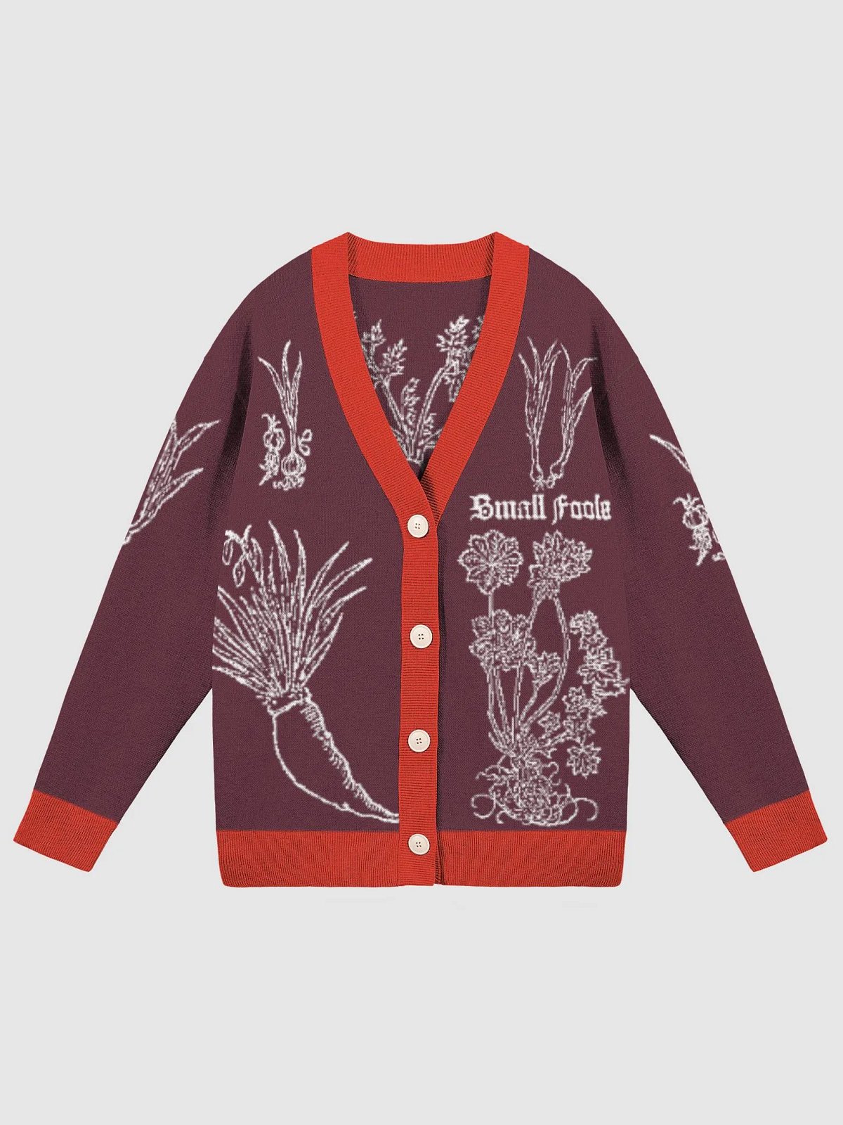 16th Century Herbology Treatise Cardigan - Wine | SmallFools
