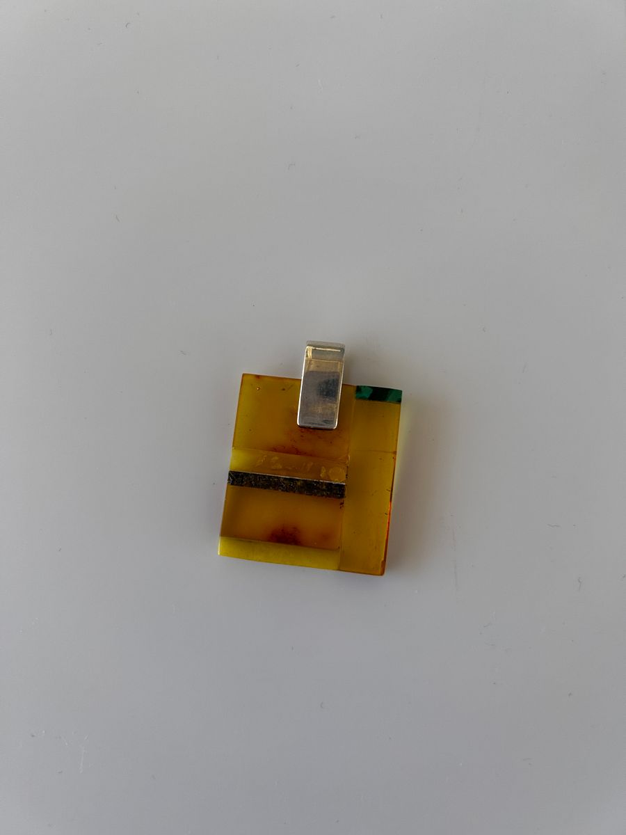 Baltic Cognac Amber 925 Sterling Silver Mosaic Square Pendant product image (2)