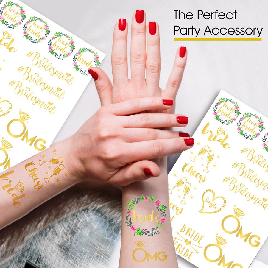 30 Pack Bride Tribe Metallic Gold Foil Bachelorette Party Tattoos: Pack A product image (6)