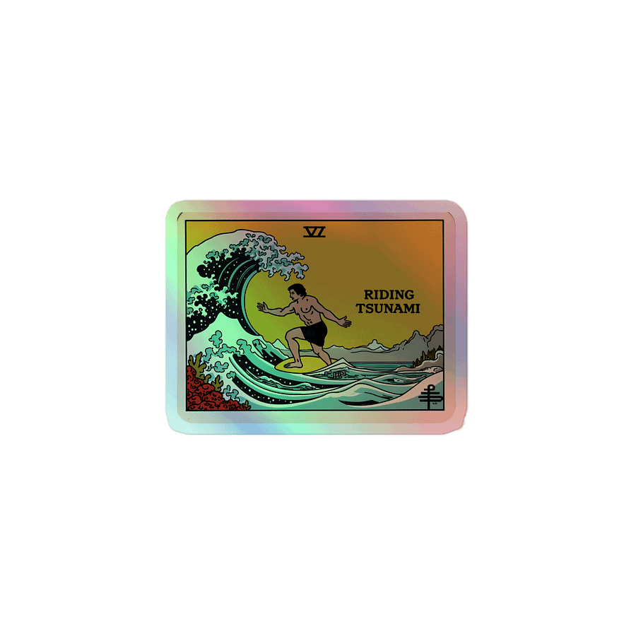 Vintage Tsunami Tarot Card Art Print Holographic Sticker product image (1)