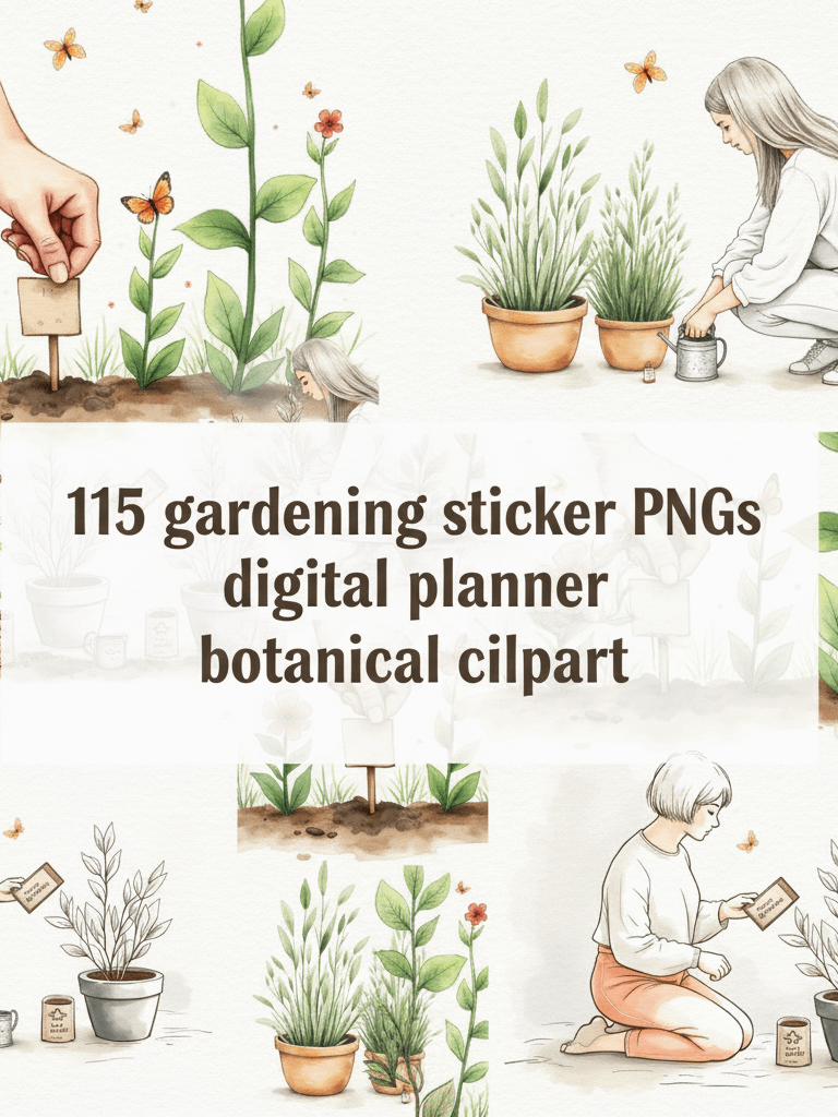 Minimalist Gardening Clipart Bundle | 115 Continuous Line Art PNGs | Eco Conscious Botanical Illustrations product image (3)