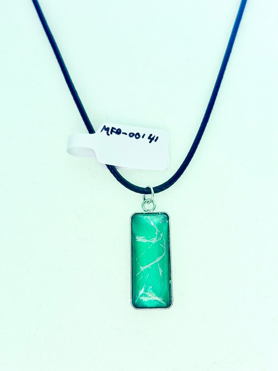 Electric Tide Pendant Necklace | Green & Silver Tones | Rectangle Cabochon | Monique Faella Designs™ | MFD-00141 product image (6)