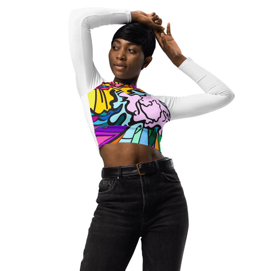 Vibrant Swirls Recycled Crop Top - Wave at Sunset product image (3)