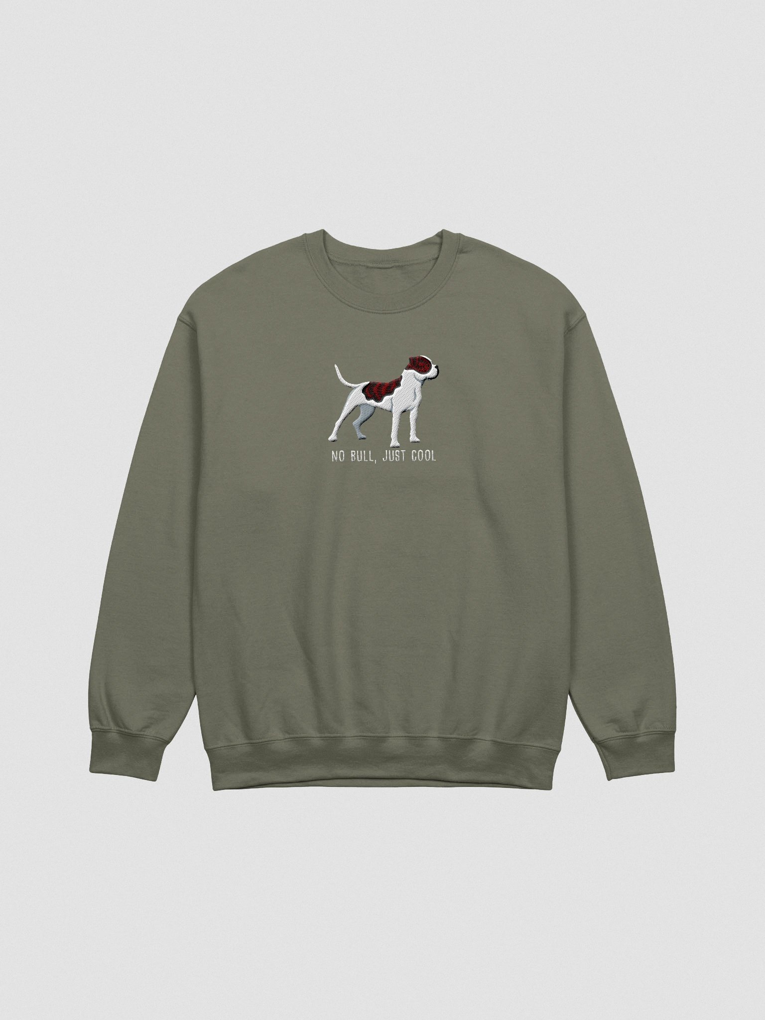 No Bull, Just Cool Sweatshirt (Embroidered) of an American Bulldog(Brindle & White) product image (4)