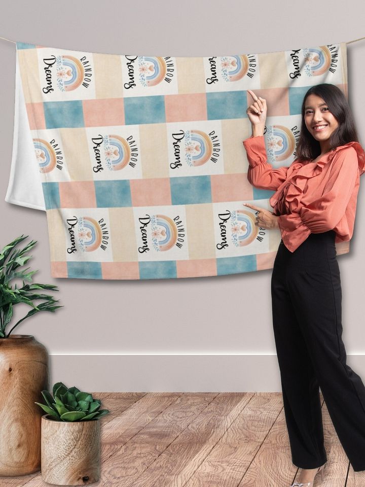 Rainbow Dreams Boho Patchwork Throw Blanket product image (2)