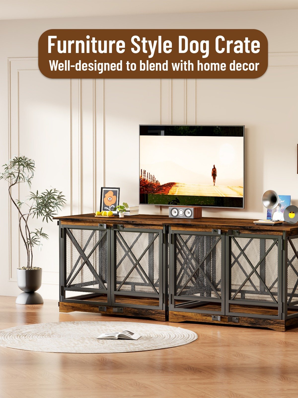 48 inch Extra Large Dog Crate Furniture,Double Door Indoor Kennel,End Side Table Wooden Dog Crates,Anti-Chew Anti-Escape, Wood product image (6)