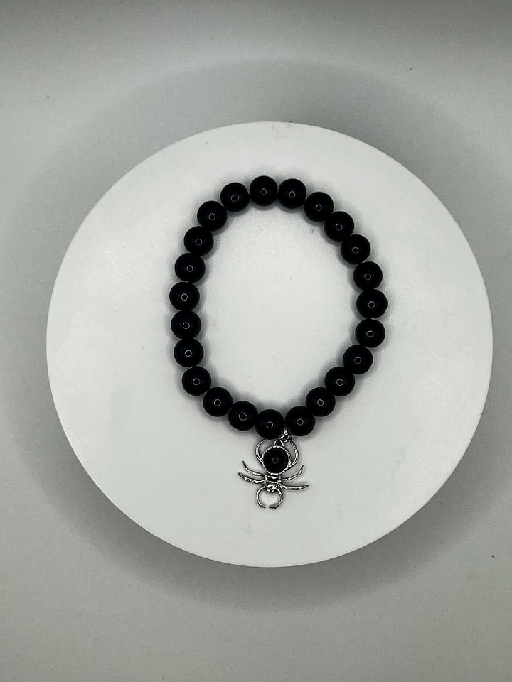 Gothic Spider Black Obsidian Beaded Bracelet product image (2)