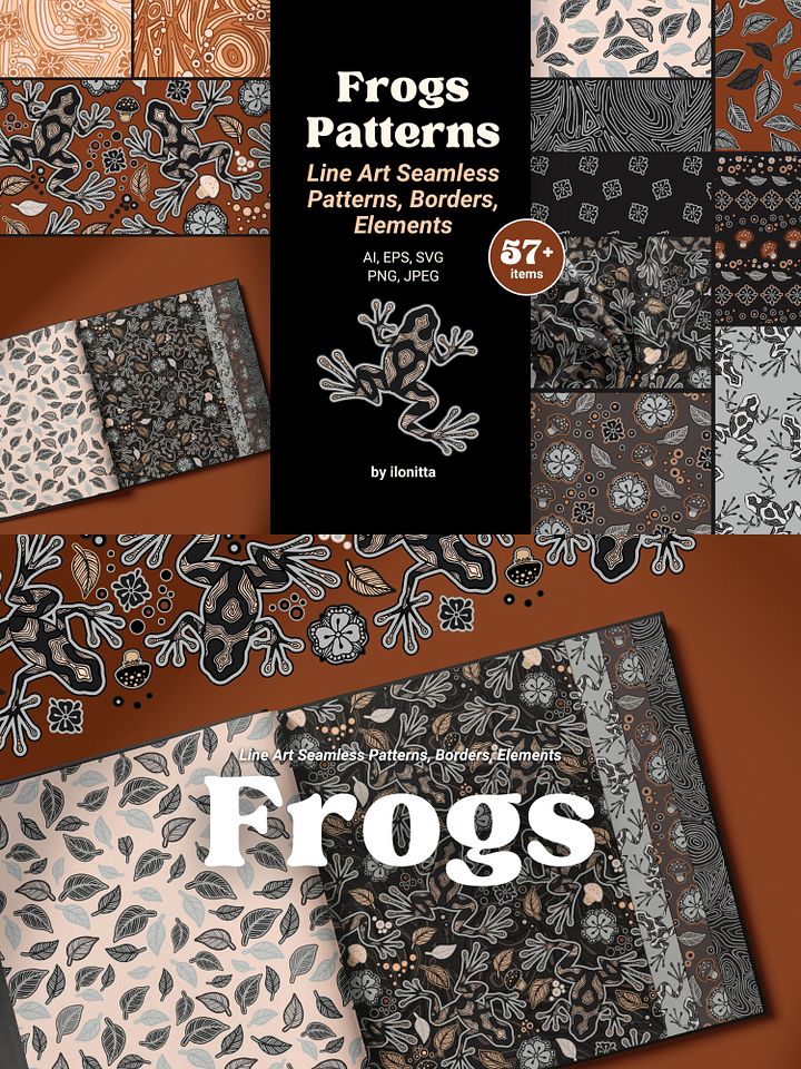 Line Art Frogs Patterns, Borders product image (1)