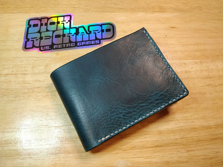 Handmade Billfold Wallet in Full Grain Turquoise Pull-up Leather product image (1)