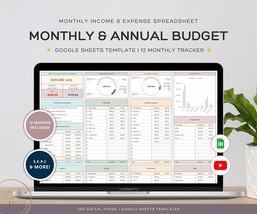 Monthly and Annual Budget Spreadsheet Template product image (1)