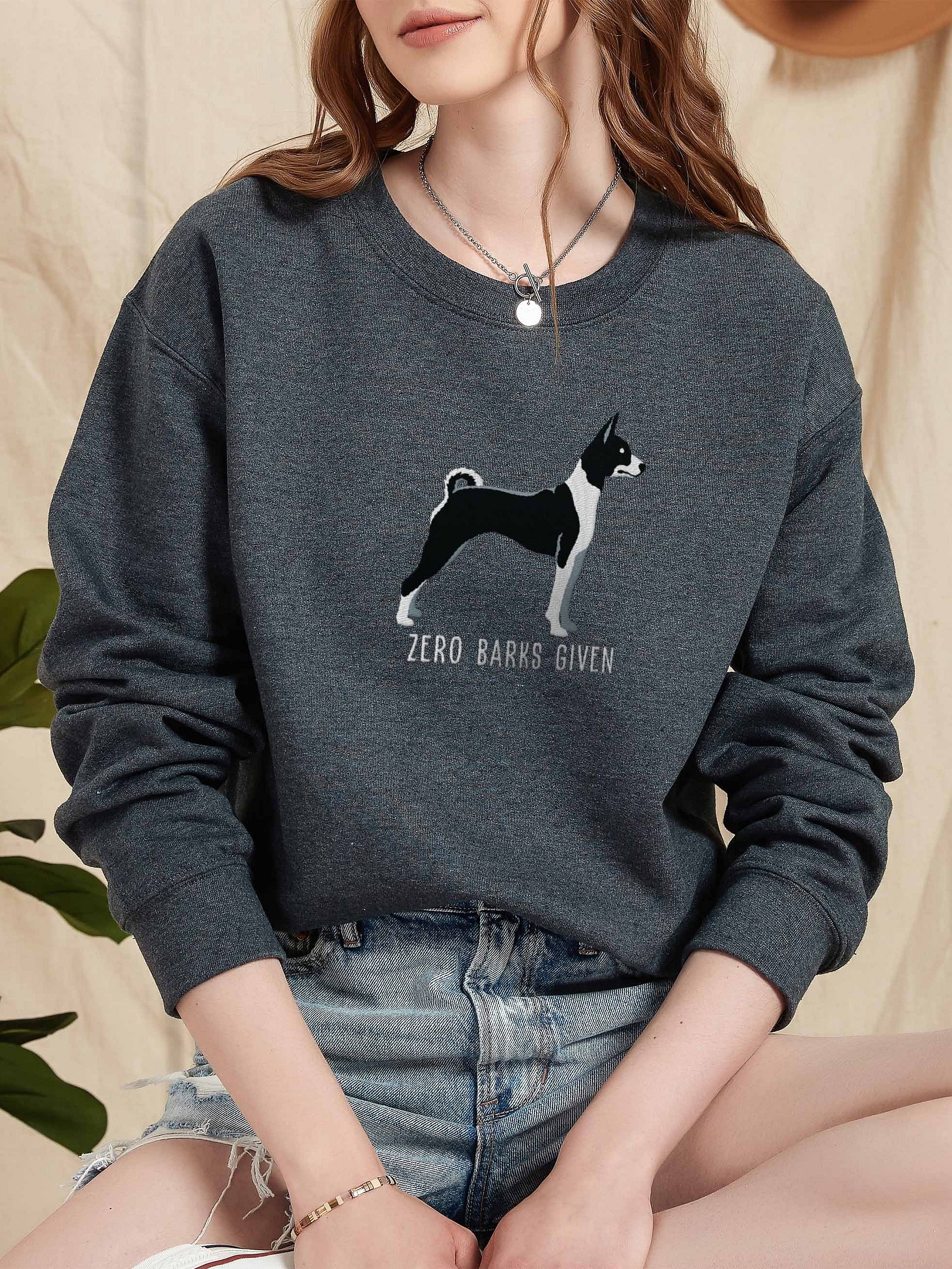 Zero Barks Given Sweatshirt (Embroidered) of a Basenji(Black & White) product image (2)