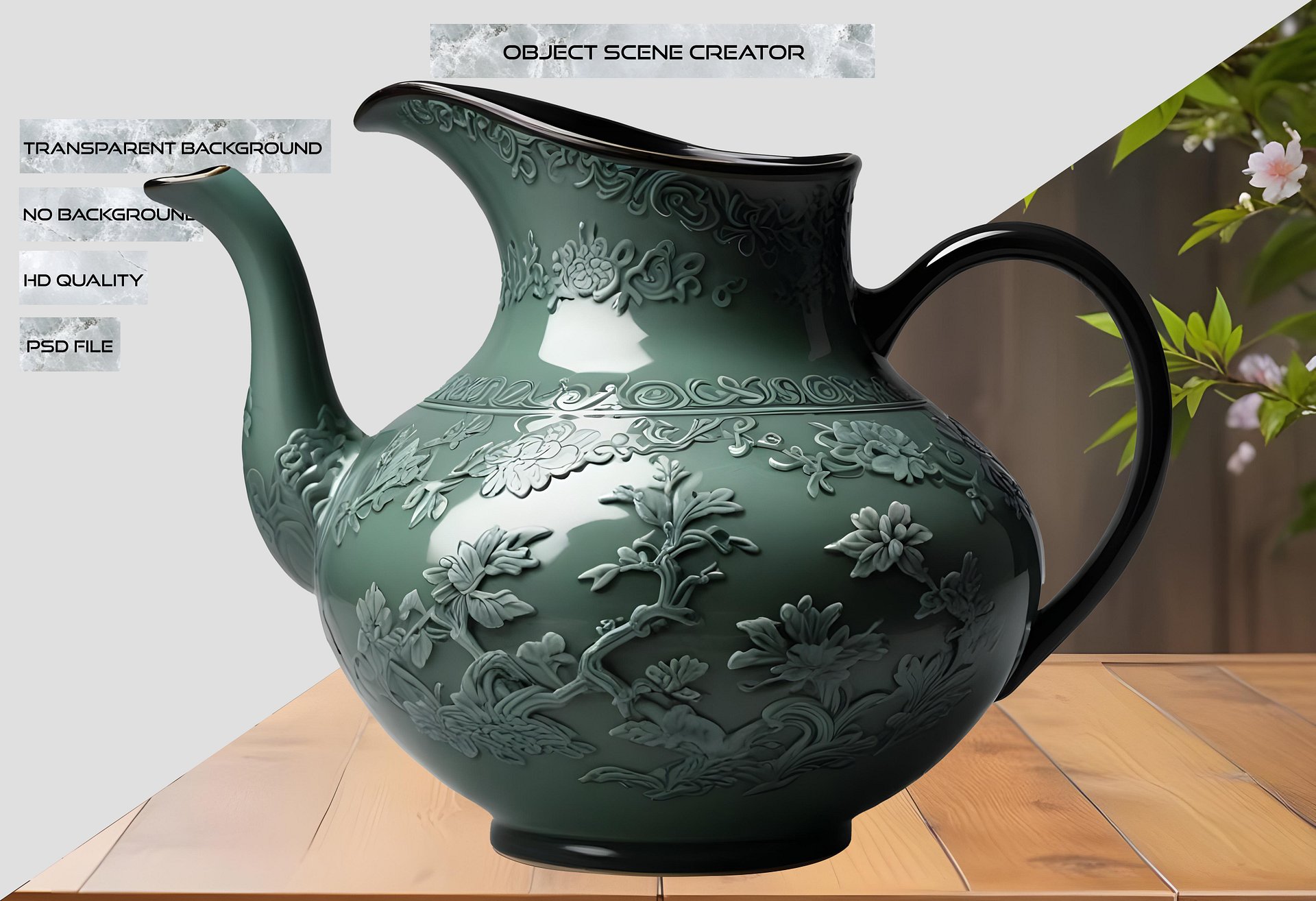 Chinese Art – Celadon Teapot for Refined Design Projects PNG product image (2)