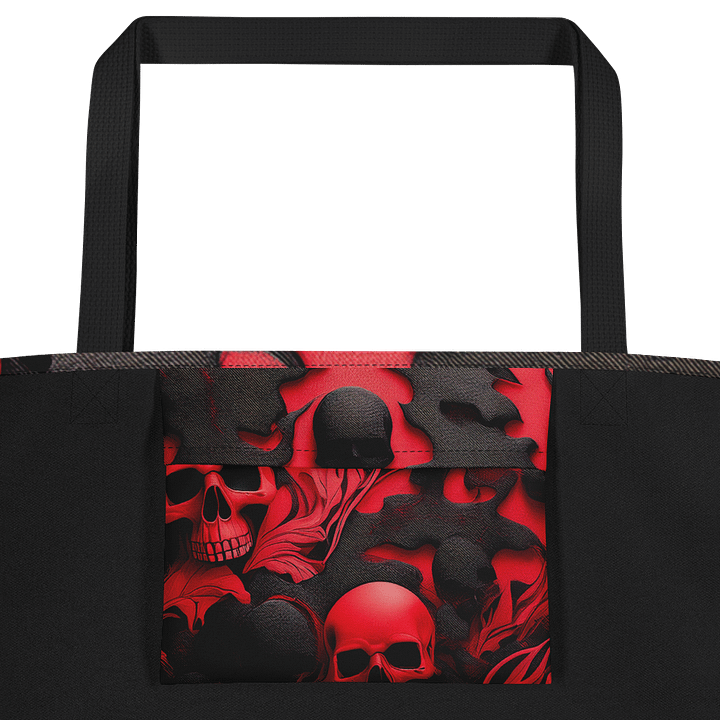 Large Tote Bag w/Pocket black and red skull product image (2)