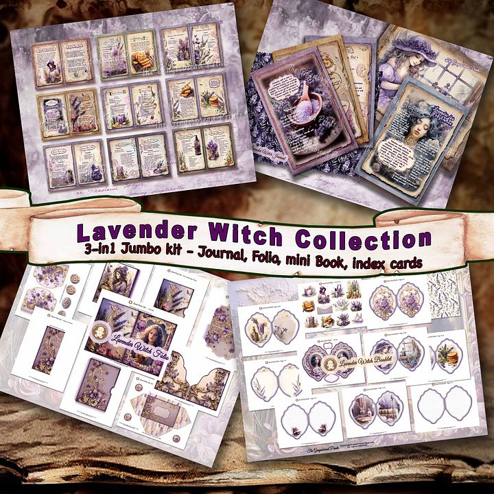 Lavender Witch journal, folio, mini notebook, index cards with pocket 4-in-1 Digital download product image (2)