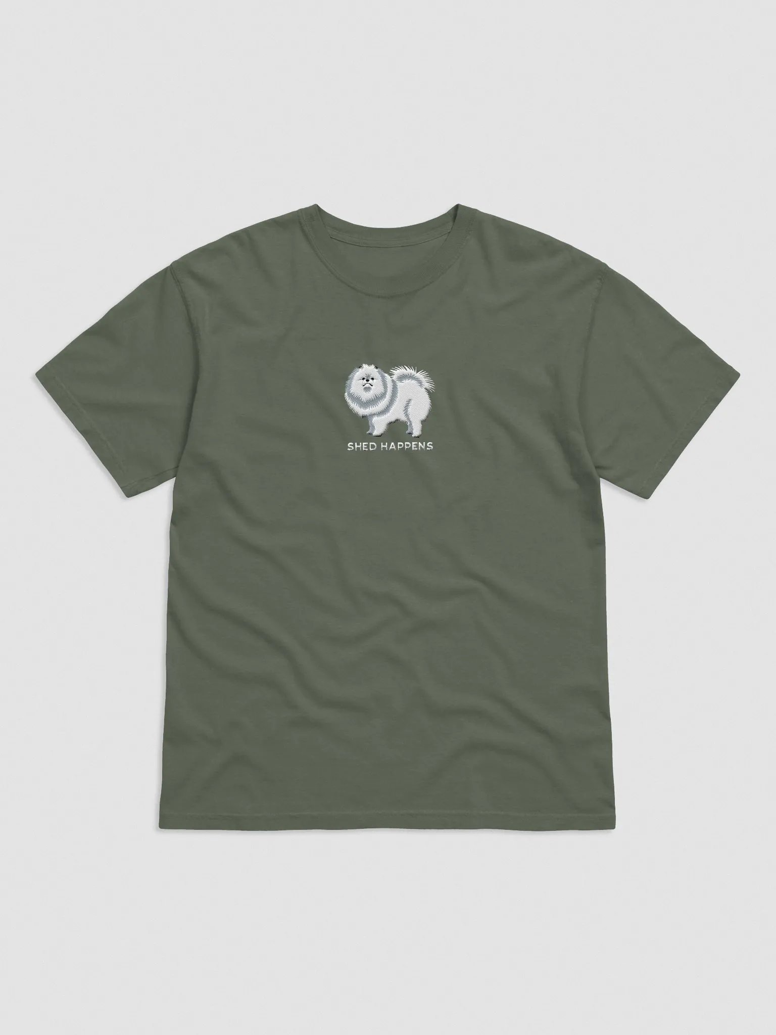 Shed Happens T-Shirt(Embroidered) of a Pomeranian(White) product image (4)