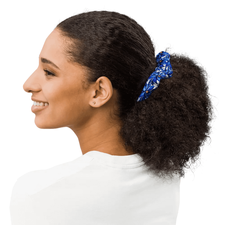 Hair Scrunchie - Painted Blue Flowers on White product image (9)