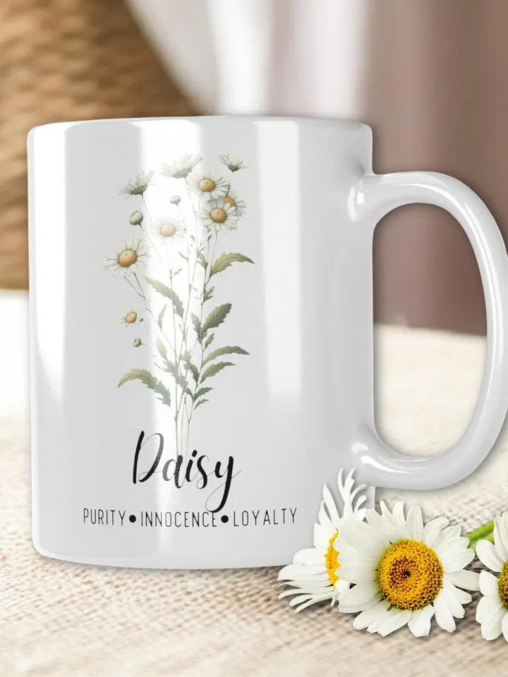 Daisy Ceramic White Mug: Purity, Innocence, Loyalty April Birth Month Flower product image (1)