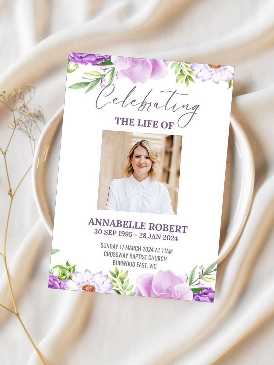 Purple Pink Flowers Funeral Program Canva Template product image (2)