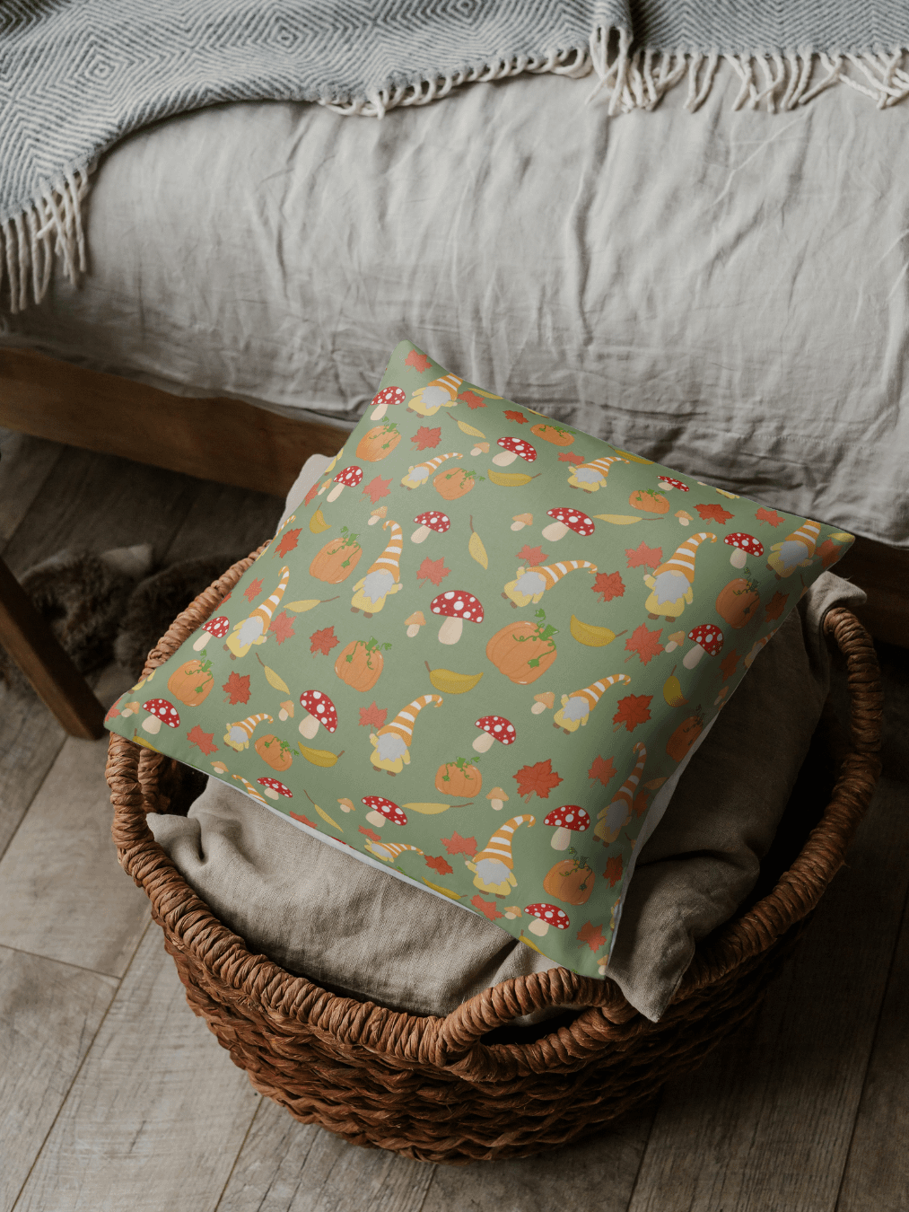 Fall with my Gnomies in Green Pattern Pillow product image (1)