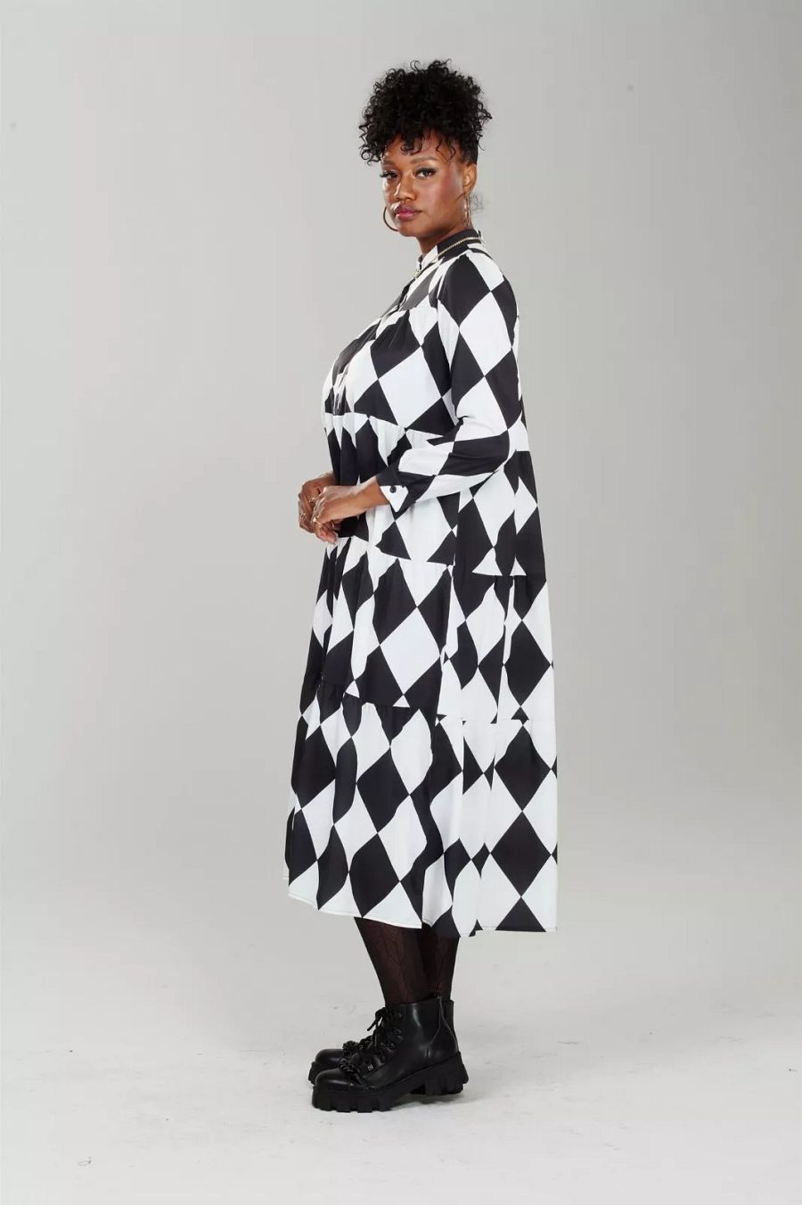 Checker Print Tiered Button-front Dress product image (3)