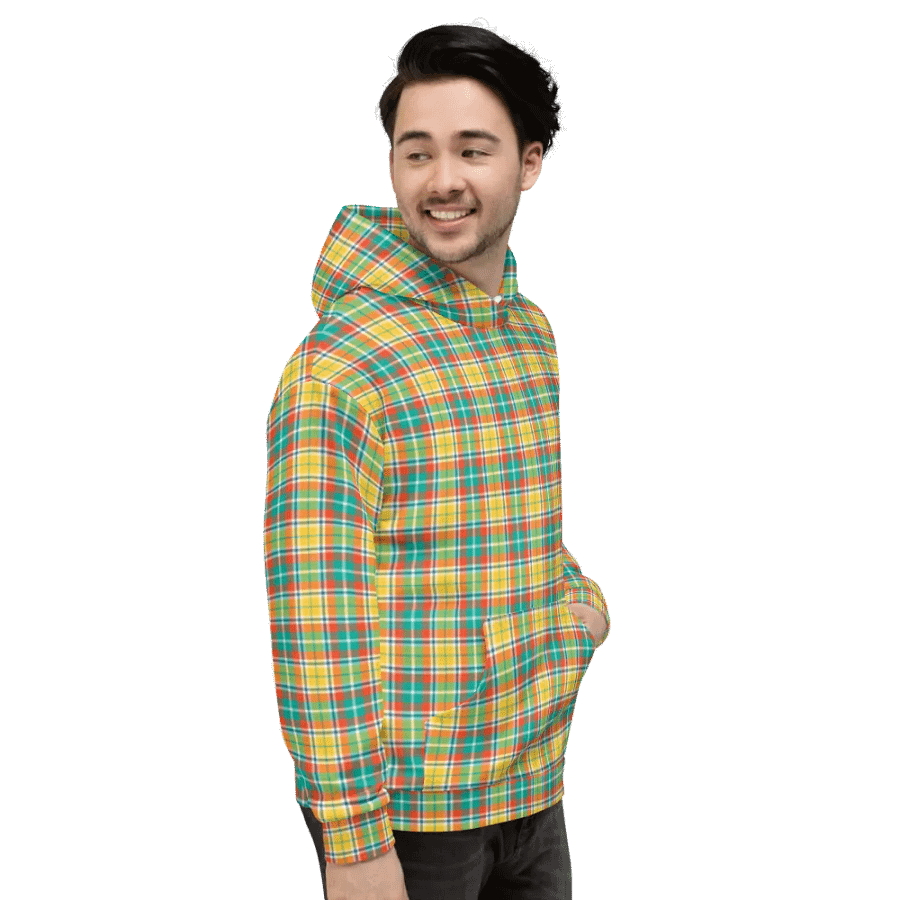 Yellow and Seafoam Green Plaid Hoodie product image (4)