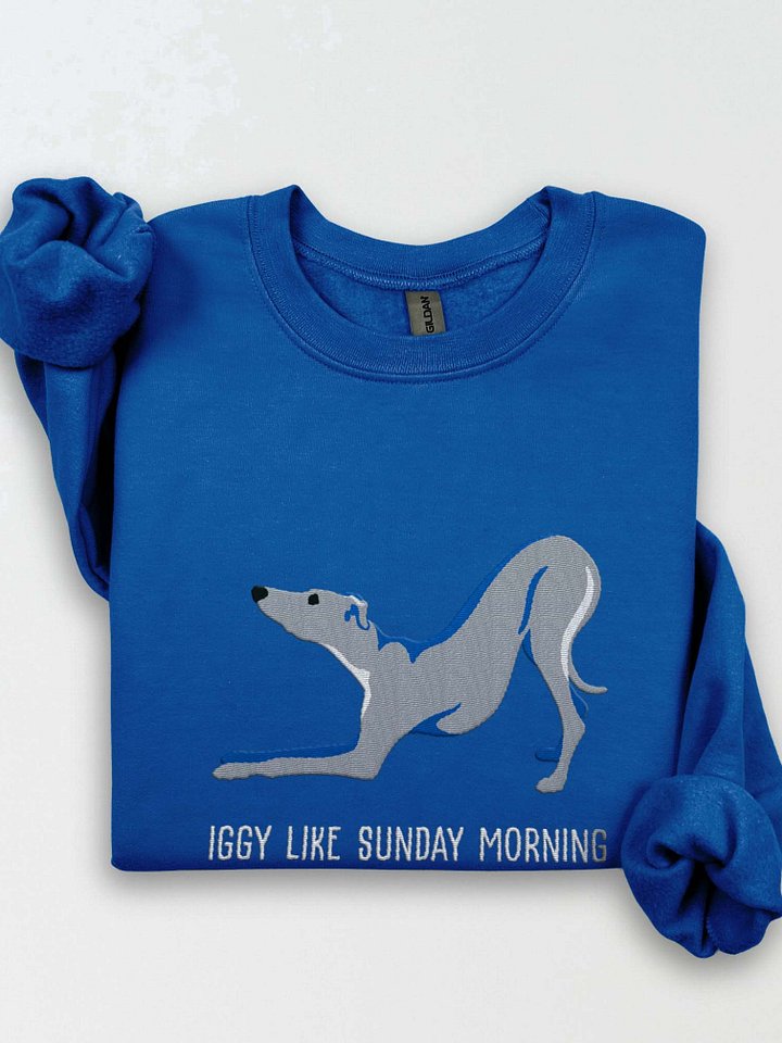 Iggy Like Sunday Morning Sweatshirt (Embroidered) of an Italian Greyhound(Blue) product image (1)