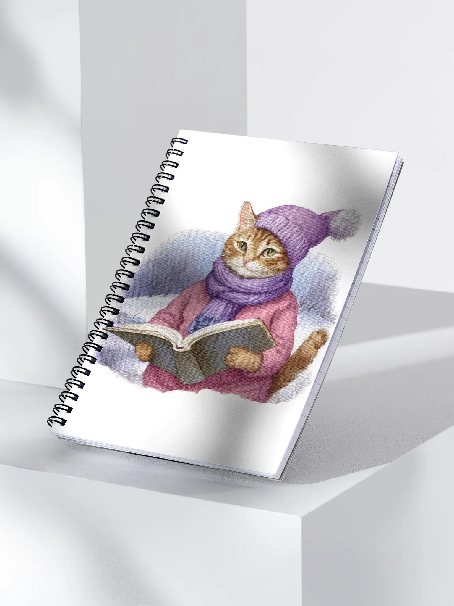 Adorable Cute Cat Read A Book wearing a purple hat and scarf product image (3)