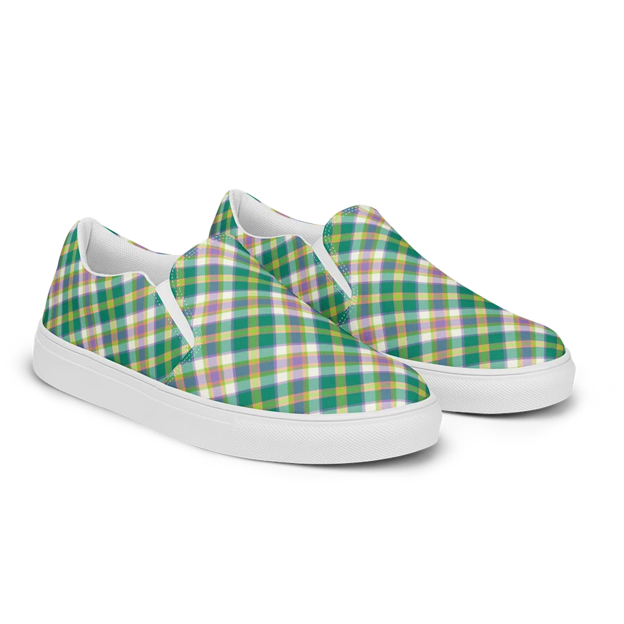 Seafoam Green and Purple Plaid Women's Slip-On Shoes product image (2)