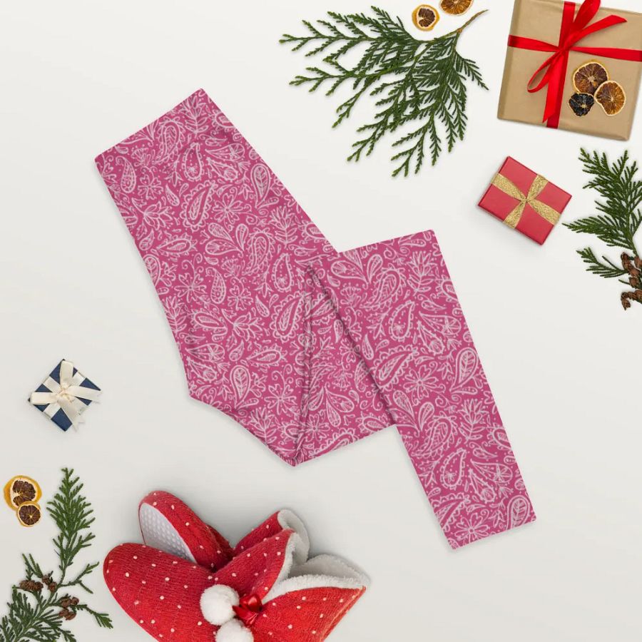 comfortable leggings in soft pink with white paisley design for those that like paisley pattern elements. product image (8)