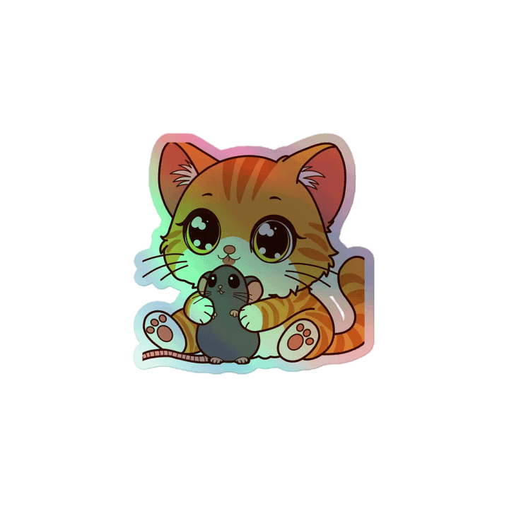 Whimsical Kitten and Mouse Holographic Sticker Sheet product image (1)